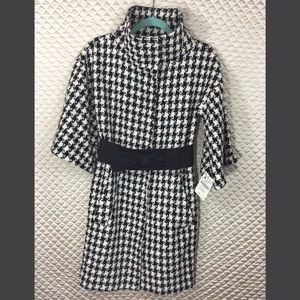 NWT Zara Audrey Houndstooth Swing Coat w/bow belt